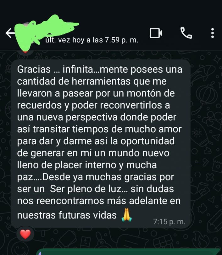Mensaje real de WhatsApp de una paciente agradeciendo las herramientas aprendidas